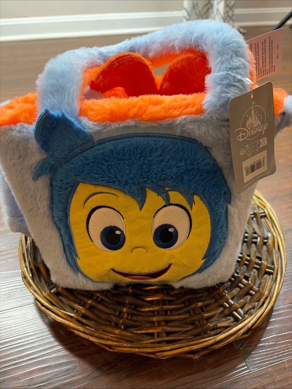 DISNEY Inside Out2 Joy and Anger Plush Tote Handbag Purse,blue/ orange, One size